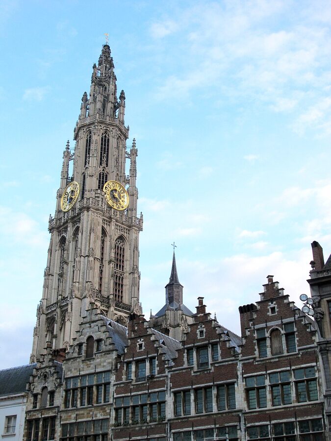 Cathedral of Our Lady Antwerp spire over Grote Markt