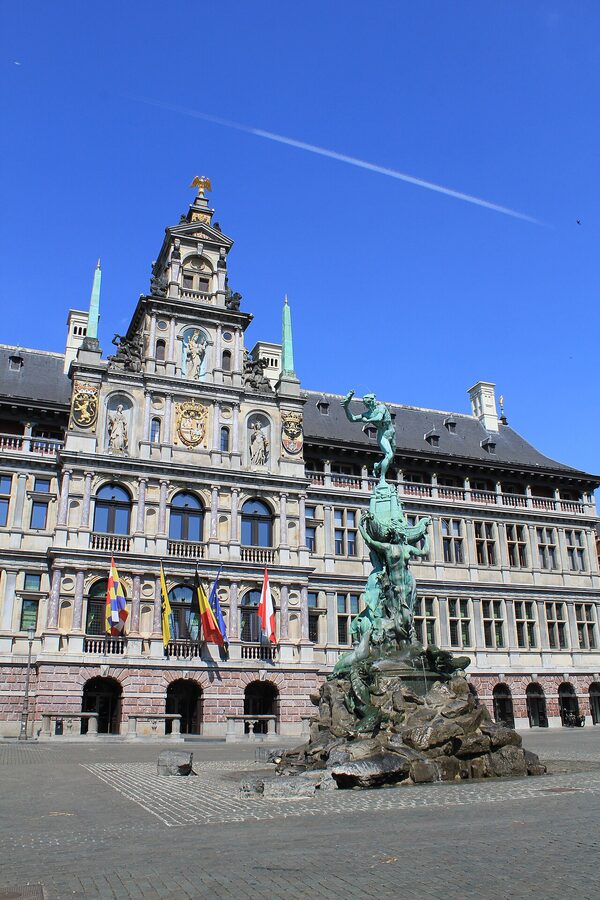 Grote Markt Antwerp main square with Brabo fountain and guildhalls