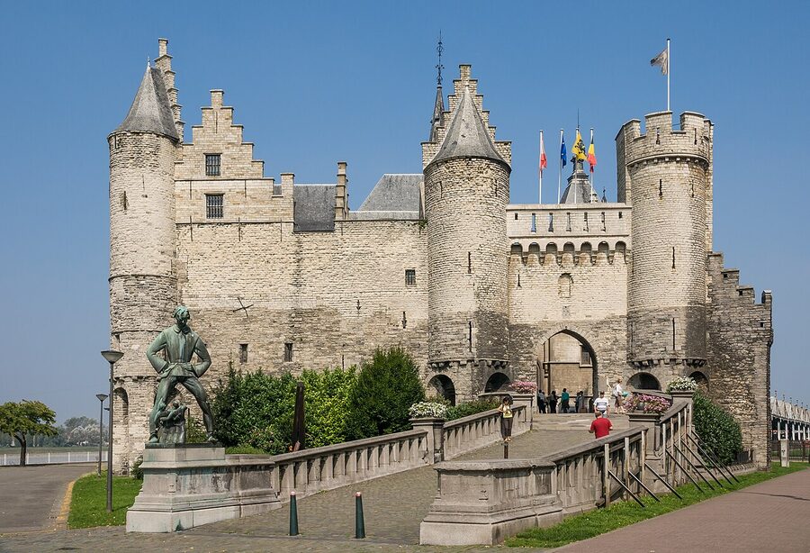 Het Steen castle Antwerp with Lange Wapper statue