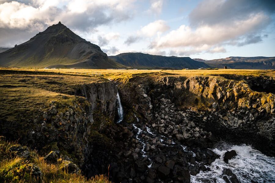 Snaefellsnes basalt rock formations and waterfalls