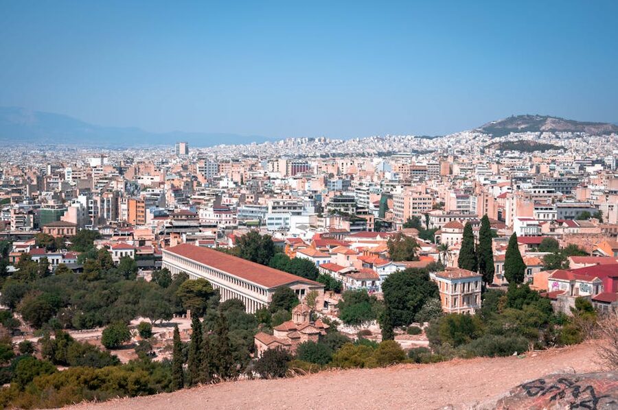 Athens aerial view of cityscape and landmarks