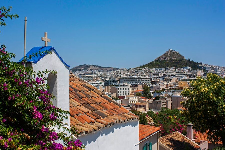 Athens chapel view with Lycabettus in background