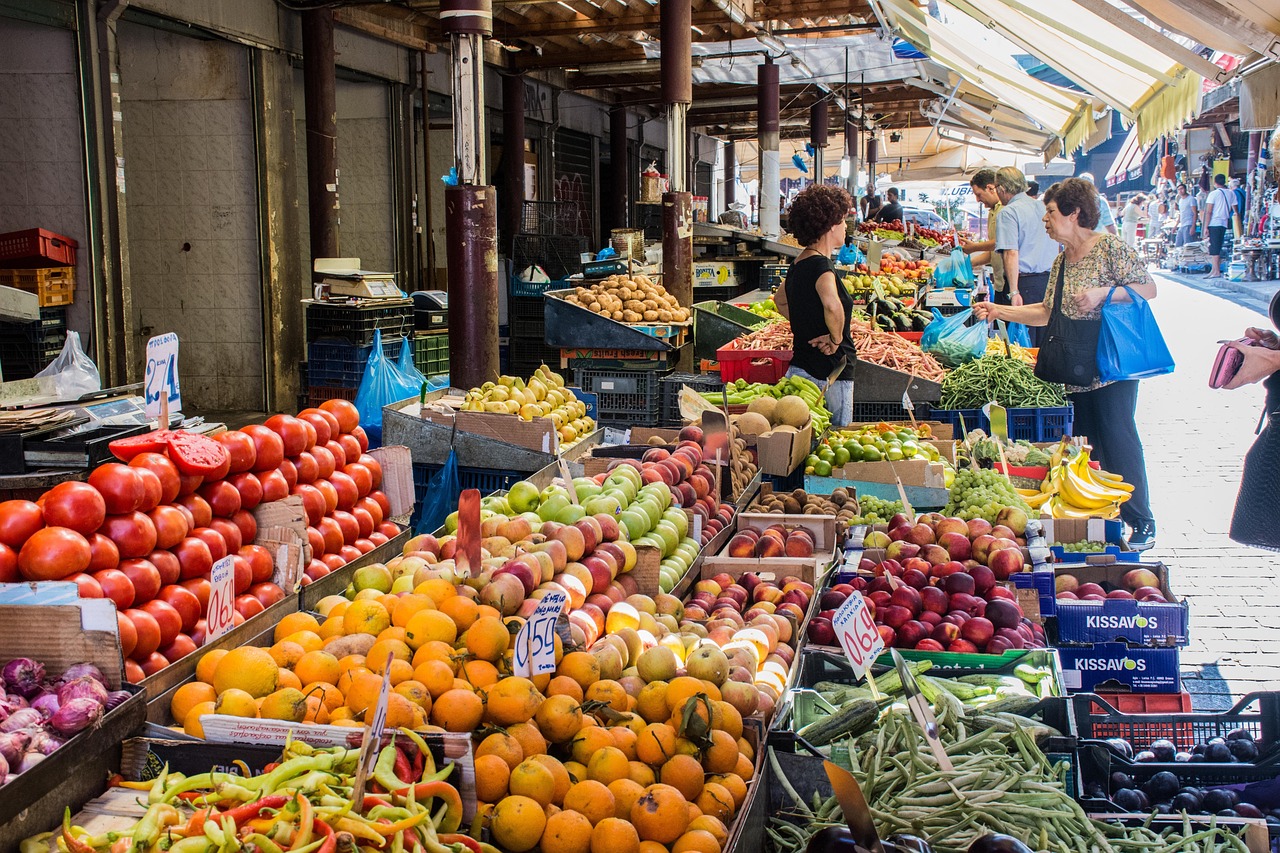 Fresh fruits and vegetables at the Athens Central Market