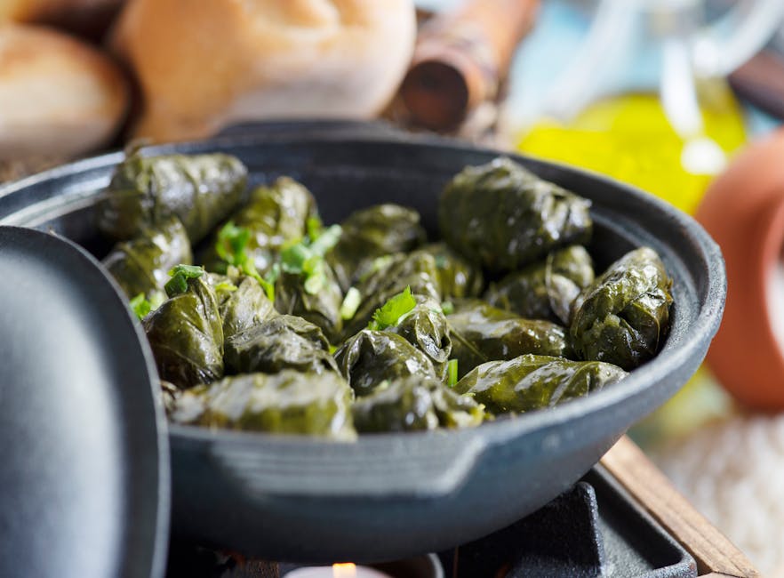 Greek dolmades stuffed grape leaves