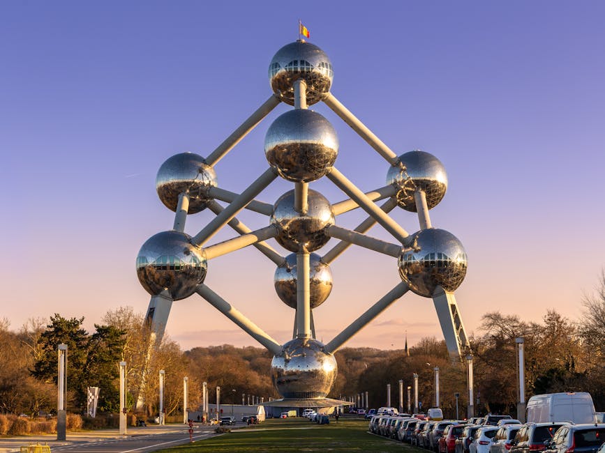 Atomium Brussels at sunset golden hour