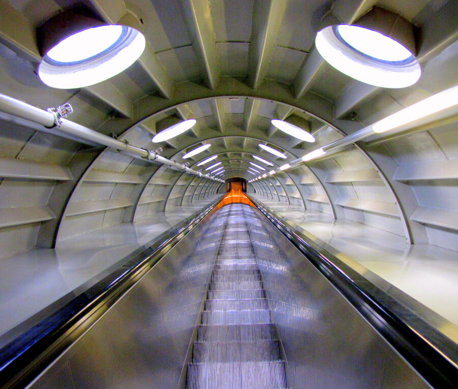 Atomium interior sphere with exhibition displays