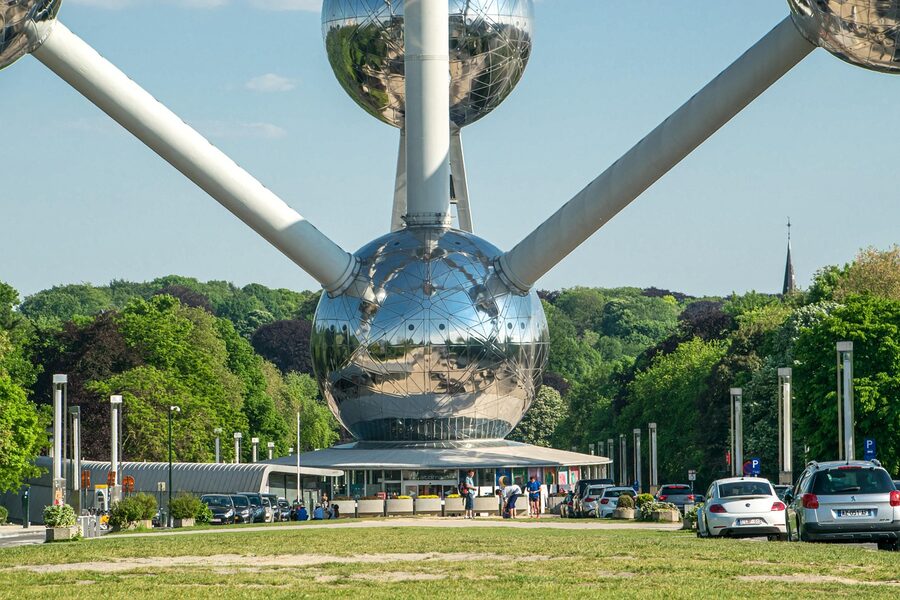 Atomium in landscaped park near Heysel Brussels