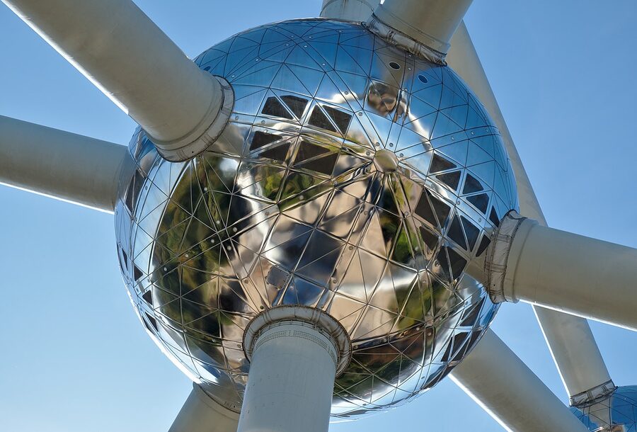 Atomium Brussels single sphere close up showing stainless steel