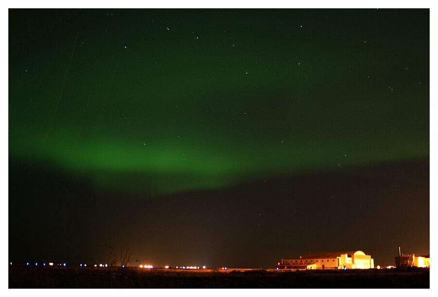 Aurora borealis over Keflavik airport Iceland