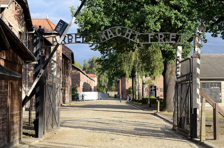 The Arbeit Macht Frei gate at Auschwitz I main camp entrance