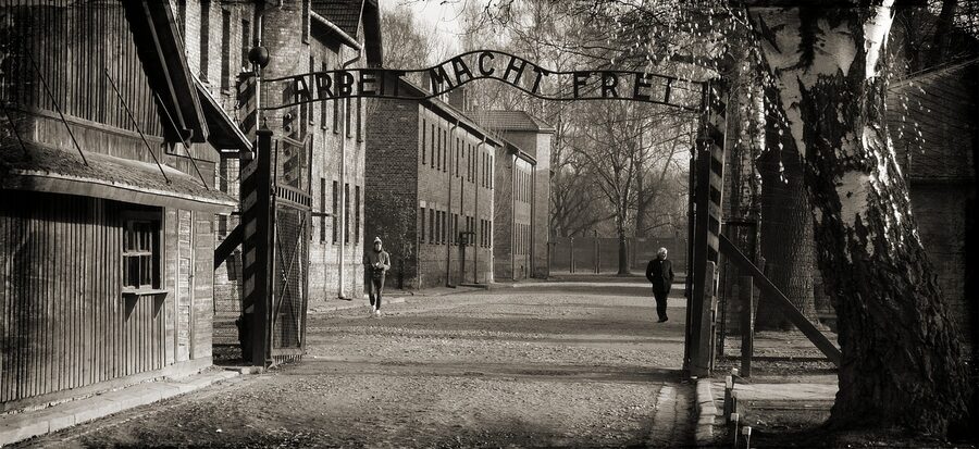 Auschwitz museum interior exhibits in display cases