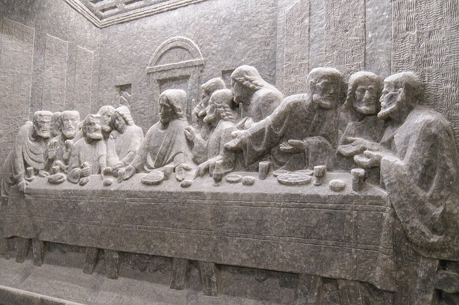The Last Supper bas-relief carved into salt at St Kinga Chapel