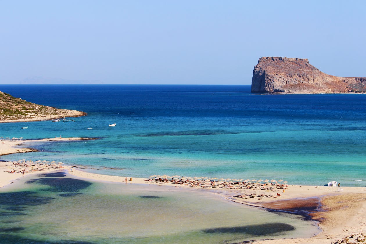 Aerial view of Balos Lagoon beach and turquoise waters
