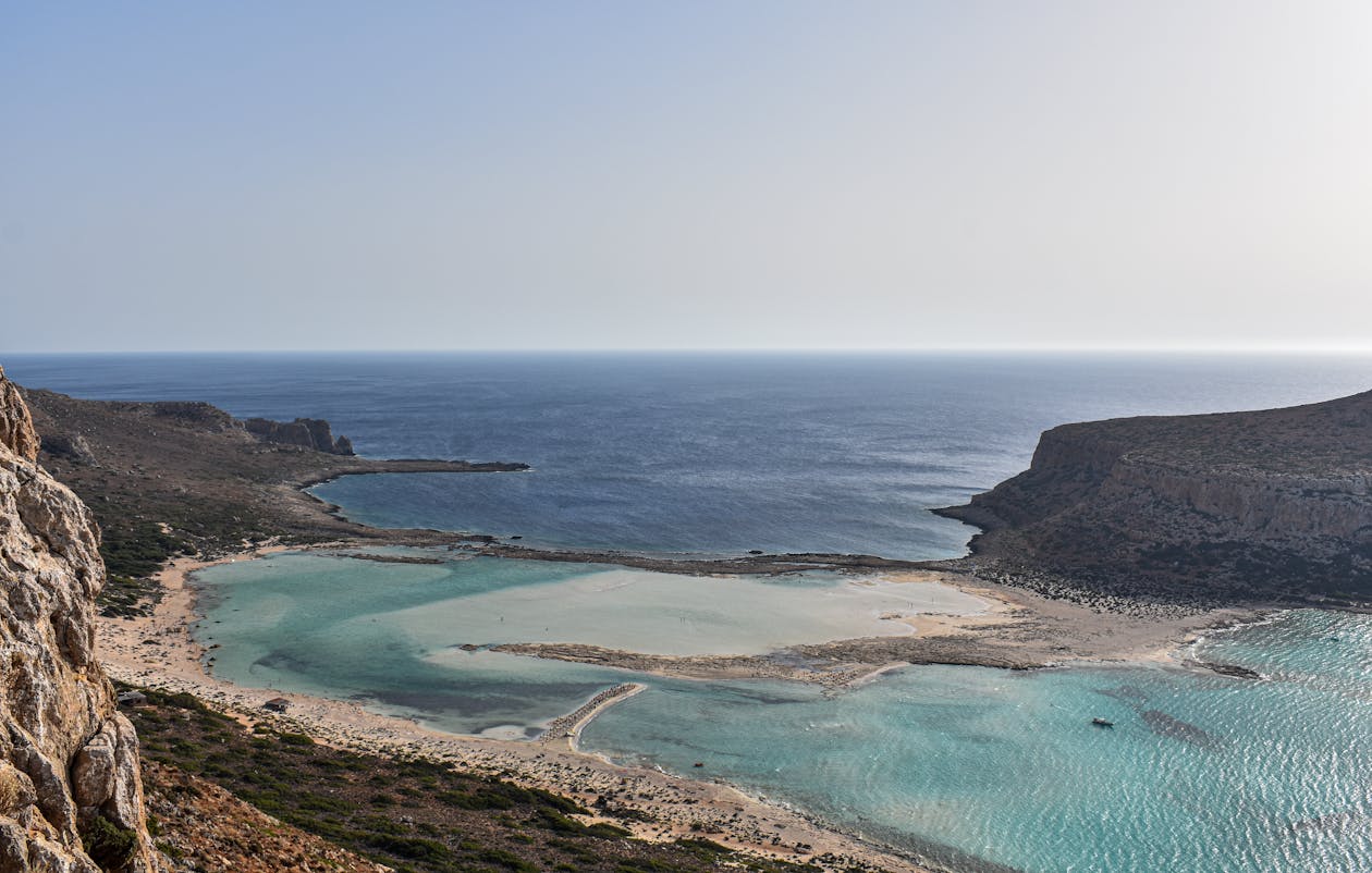 Balos Lagoon azure waters with cliffs in Crete Greece