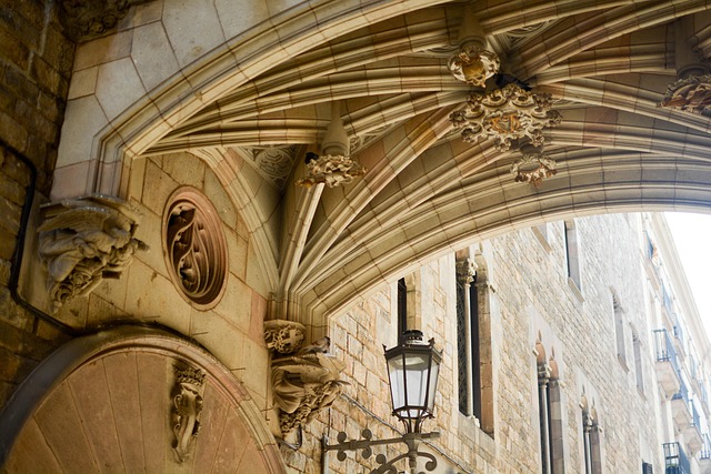 Barcelona architecture detail with brick and lamp
