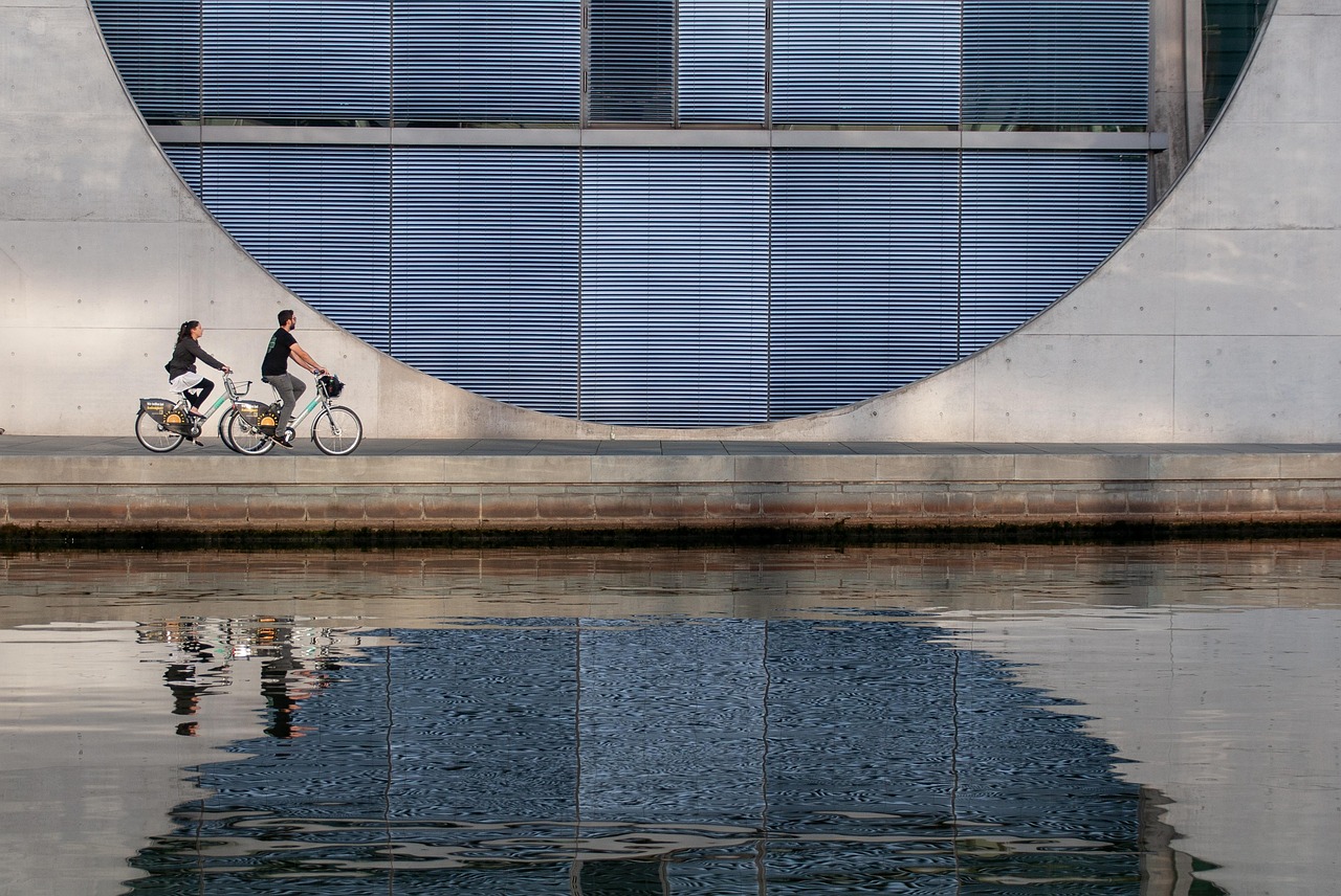 Cycling lane in Barcelona city center with shared bikes