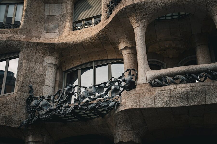 Close-up of Casa Mila facade showing Gaudi organic architectural style