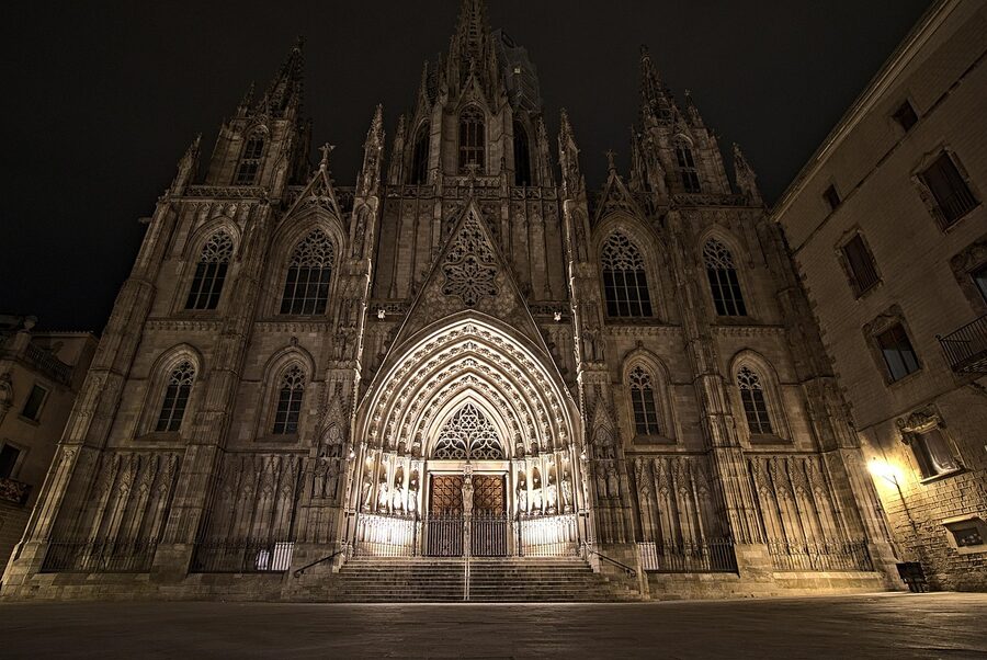 Cathedral of Barcelona exterior with Gothic architecture details