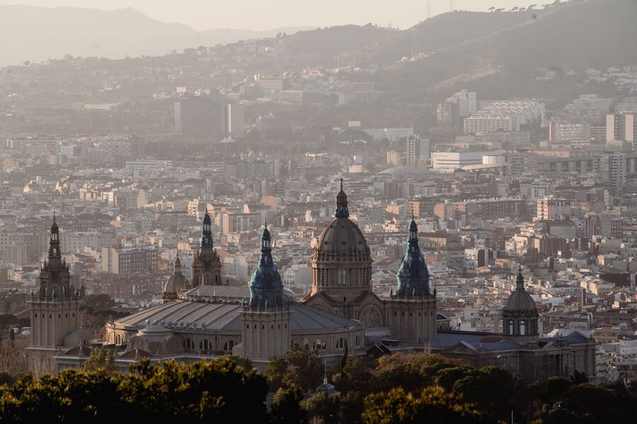Barcelona cityscape with MNAC museum in the foreground