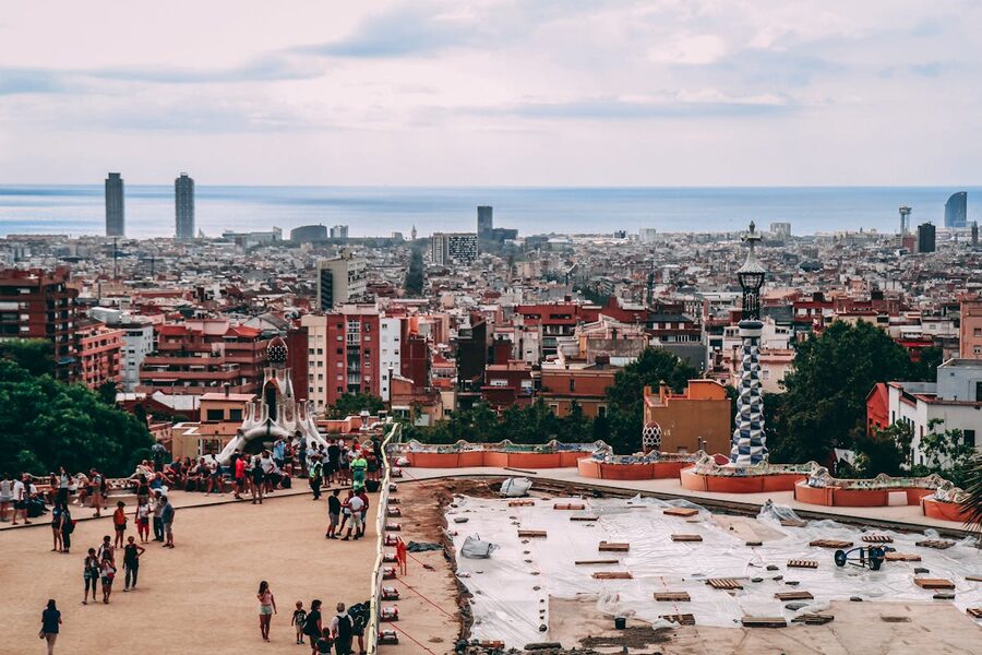 Panoramic view of Barcelona city from elevated lookout point