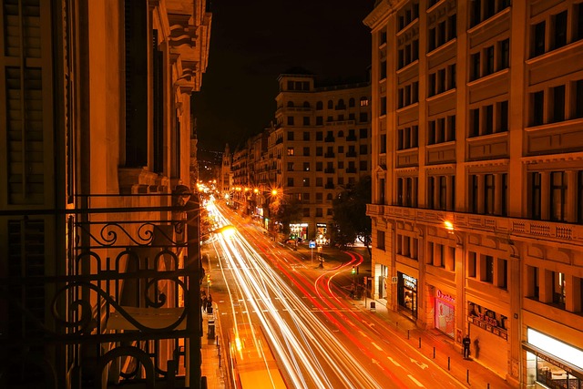 Barcelona evening skyline with city lights