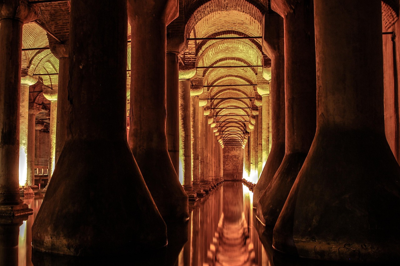 Water reflections among the columns of Istanbul's Basilica Cistern