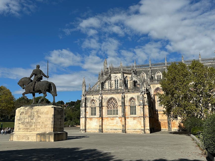 Batalha Monastery exterior with equestrian statue