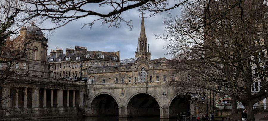 Pulteney Bridge winter trees Bath