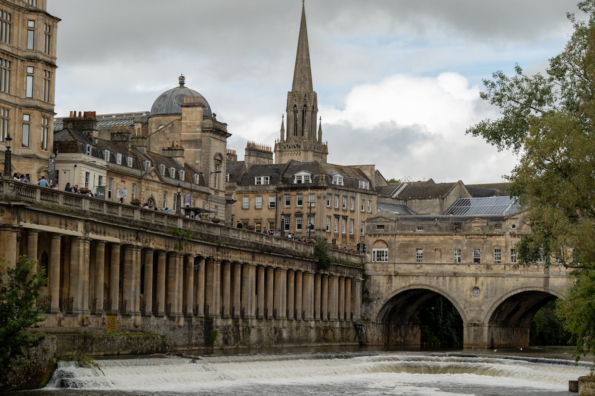 Scenic view of Pulteney Bridge spanning the River Avon in Bath England