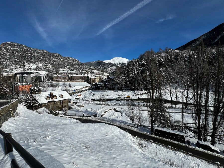 Winter landscape in La Massana, Andorra with snow-covered mountains