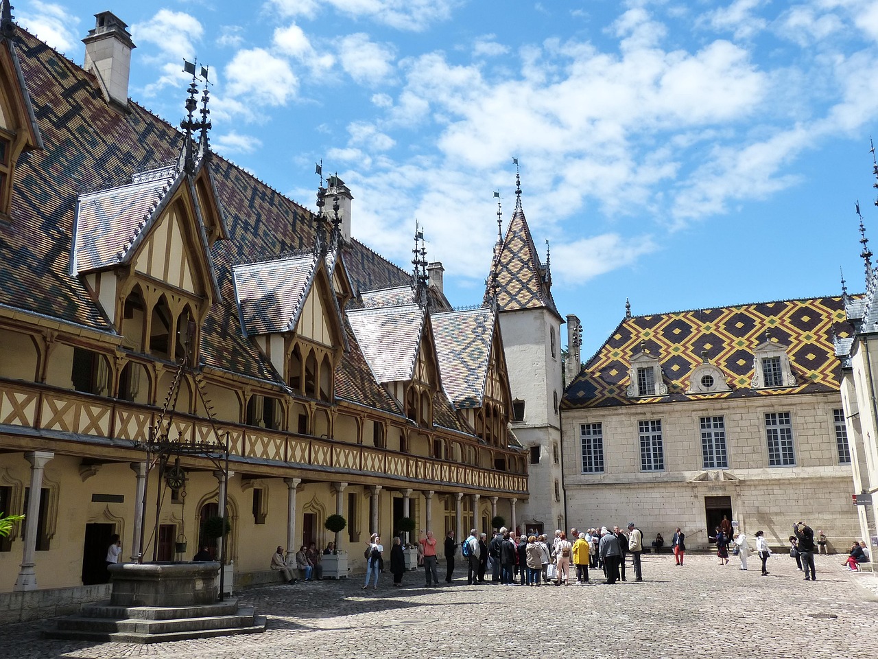 The famous glazed tile roof of the Hospices de Beaune a UNESCO World Heritage Site in Burgundy France