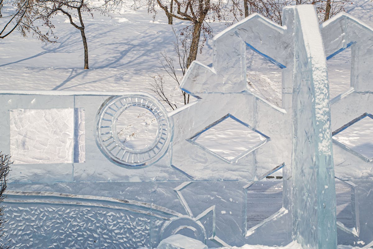 Detailed ice sculpture in a frozen winter setting