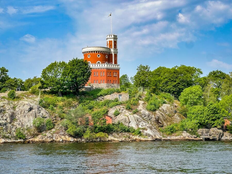 Scenic view of Kastellet on Skeppsholmen island in Stockholm surrounded by greenery