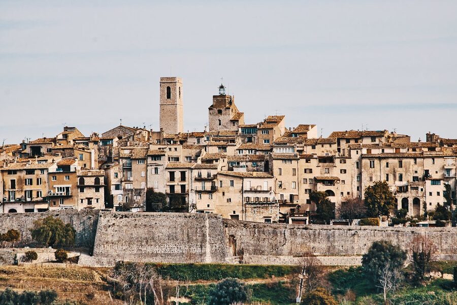 Medieval stone architecture and narrow passageway in Saint-Paul-de-Vence France