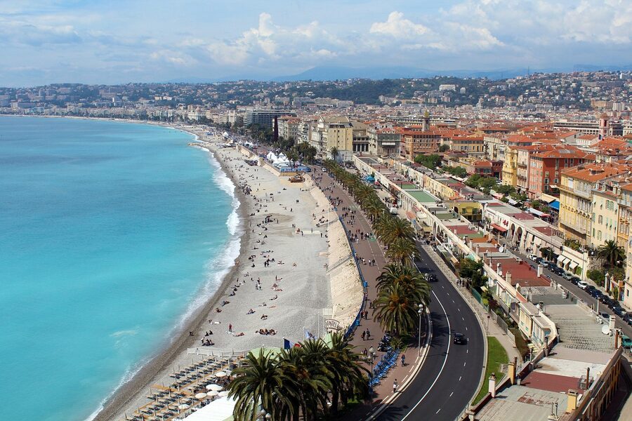 Historic center of Nice in South France with traditional buildings