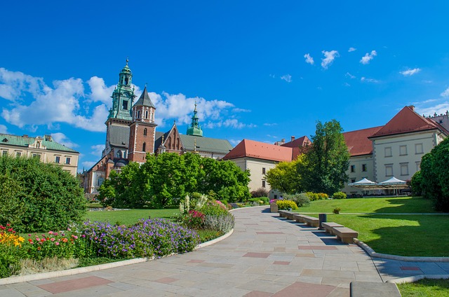 Wawel Castle fortress along the Vistula River in Krakow Poland