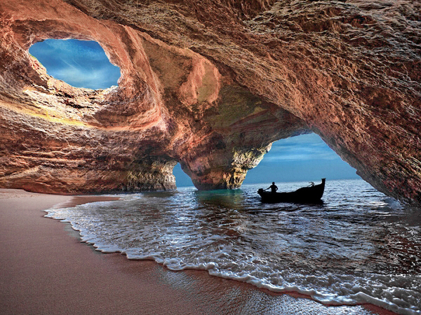Benagil Cave entrance seen from the Atlantic at sea level