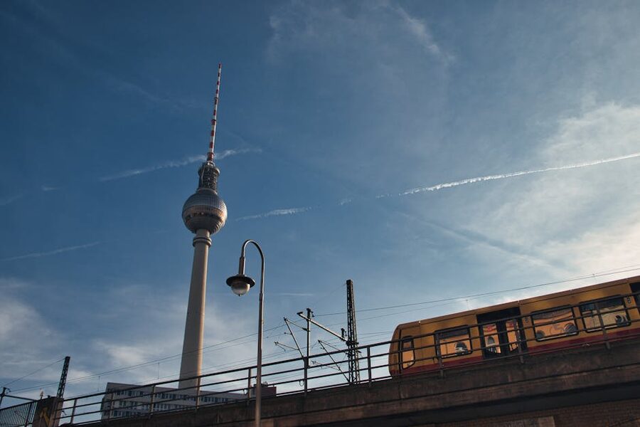 Berlin Fernsehturm with S-Bahn train