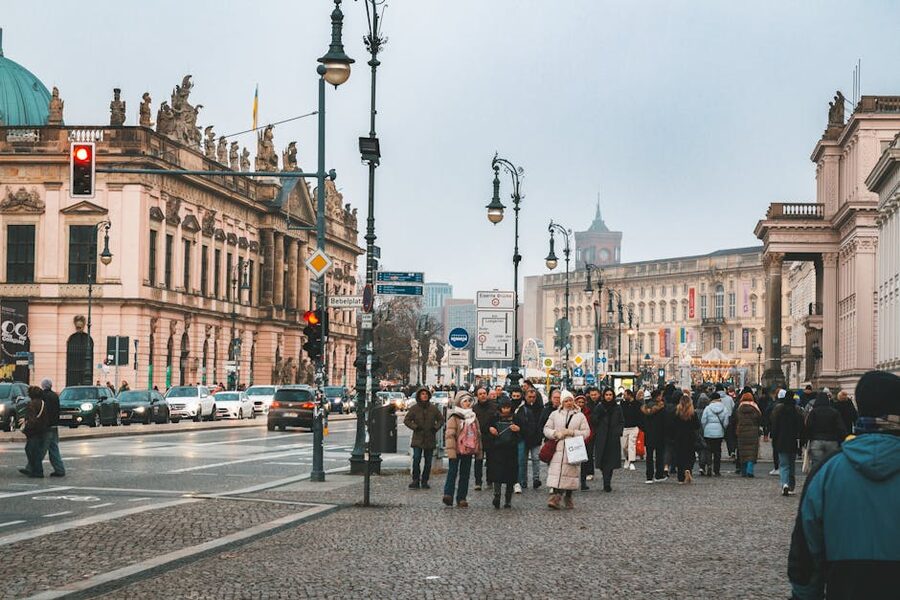Berlin historic street in winter
