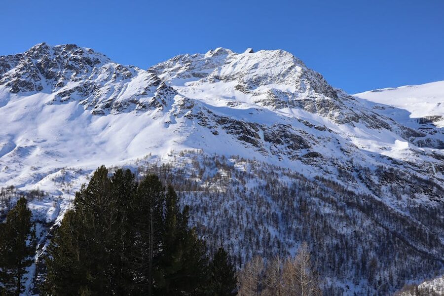 View of snow-covered Alps from Bernina Express