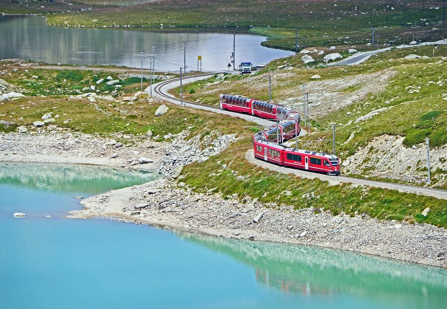Bernina Pass railway line through Graubunden