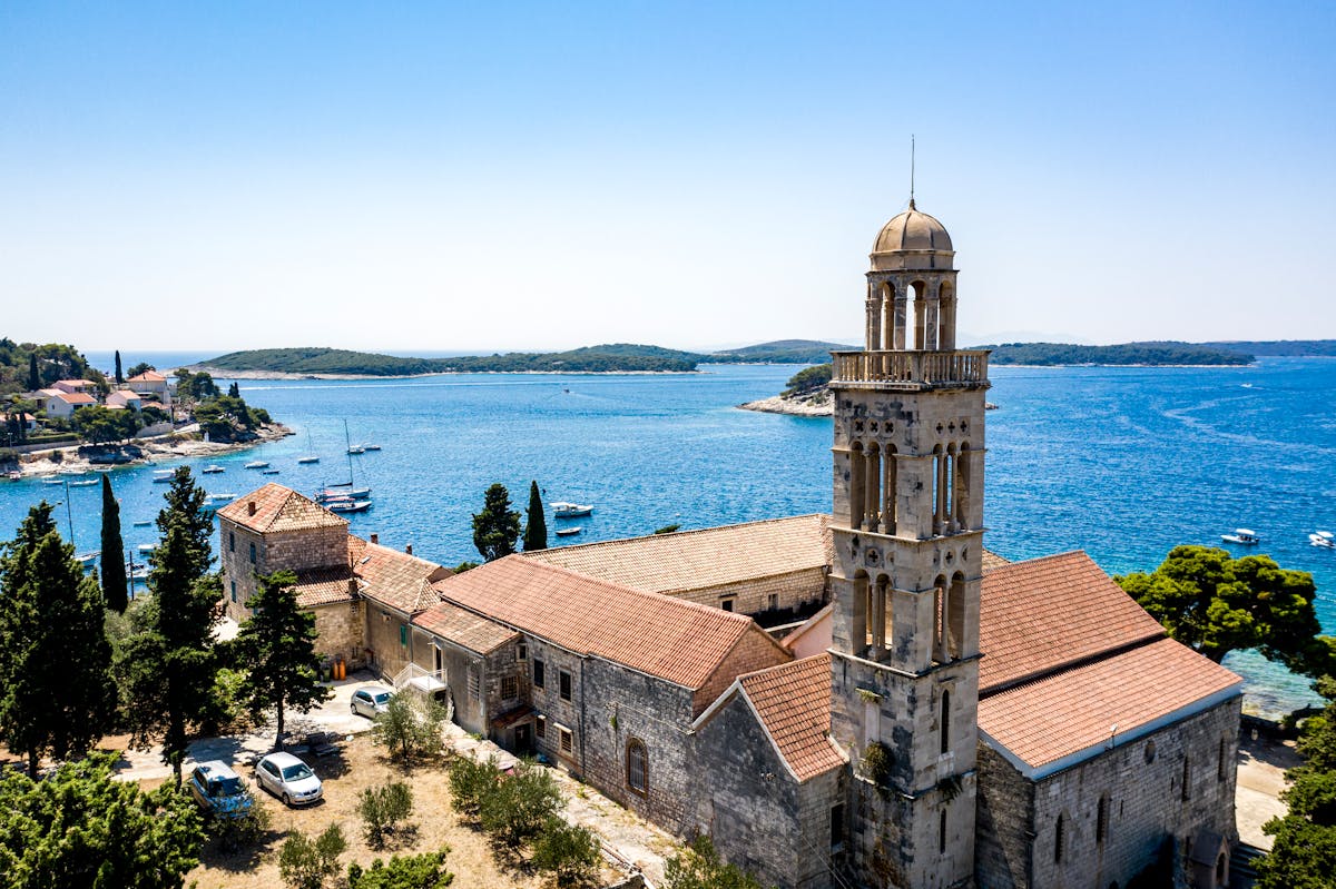 Historic church by the Adriatic Sea on the Croatian coastline