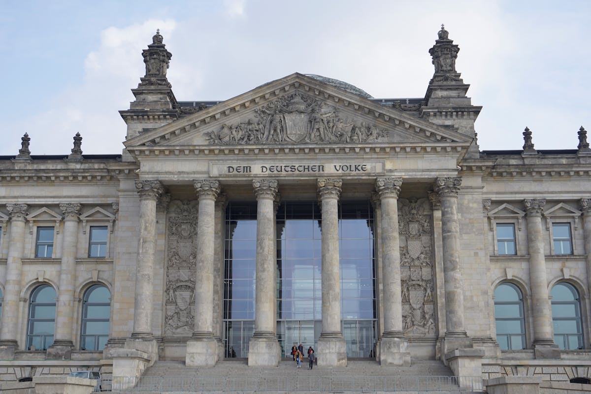 Front facade of the Reichstag building in Berlin Germany