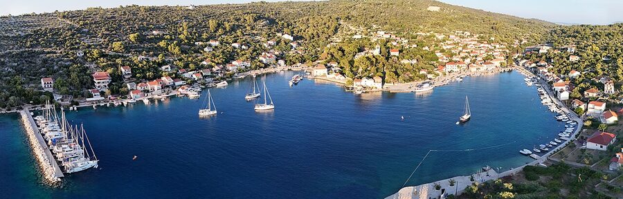 Aerial panorama of Drvenik Veli island Croatia