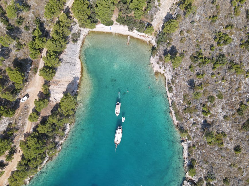 Motorboats between green Croatian islands near Split