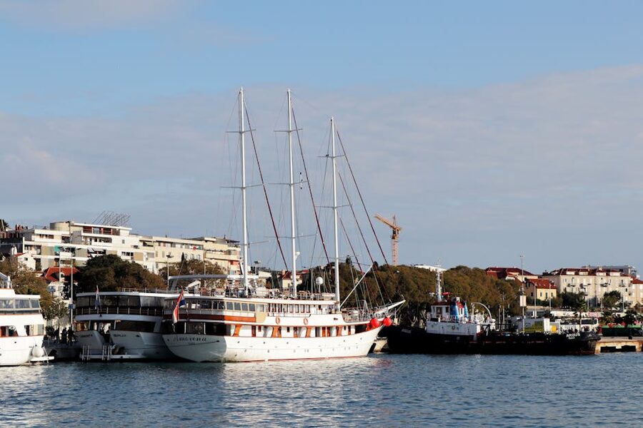 Sailboats docked at Split Croatia harbor