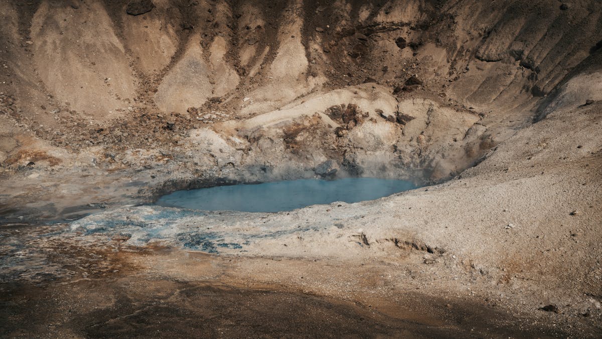 Geothermal landscape with steam vents on the Reykjanes Peninsula in Iceland