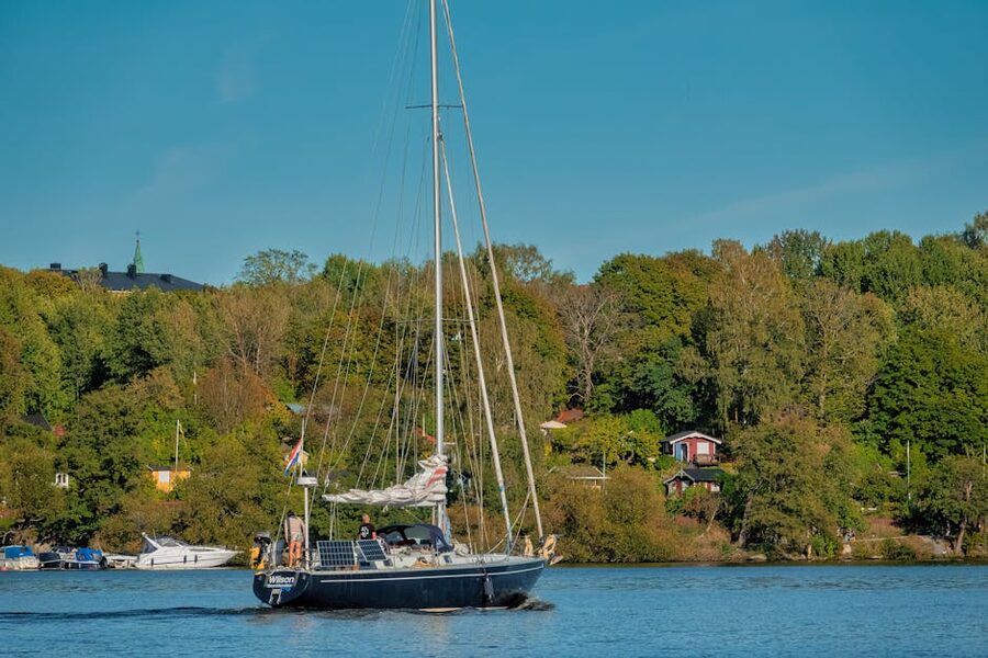Sailboat on calm waters in the Stockholm archipelago