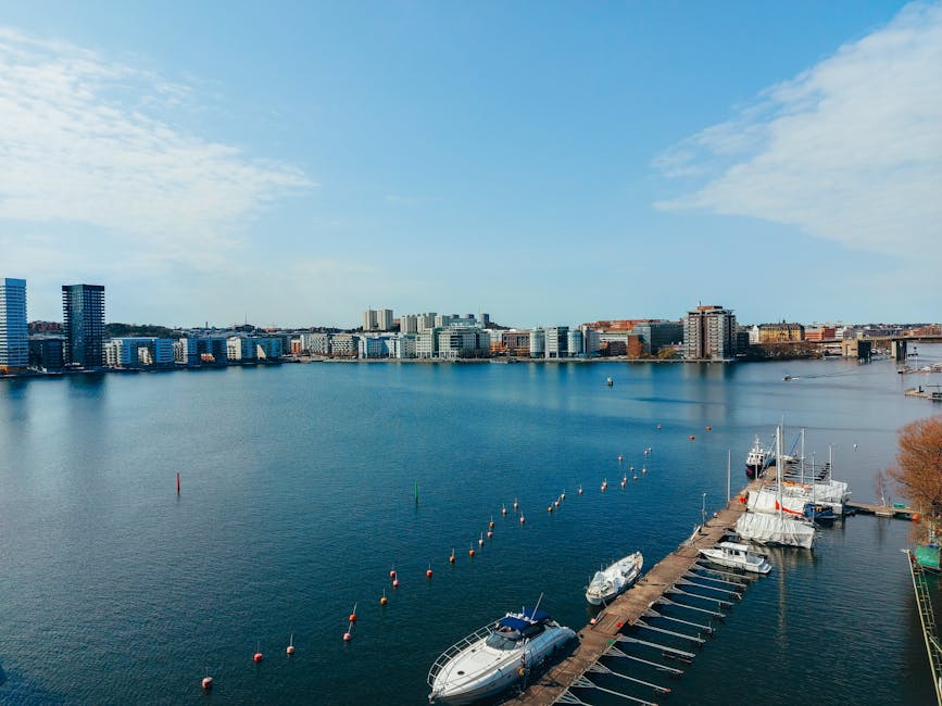 Stockholm waterfront buildings reflected in calm water