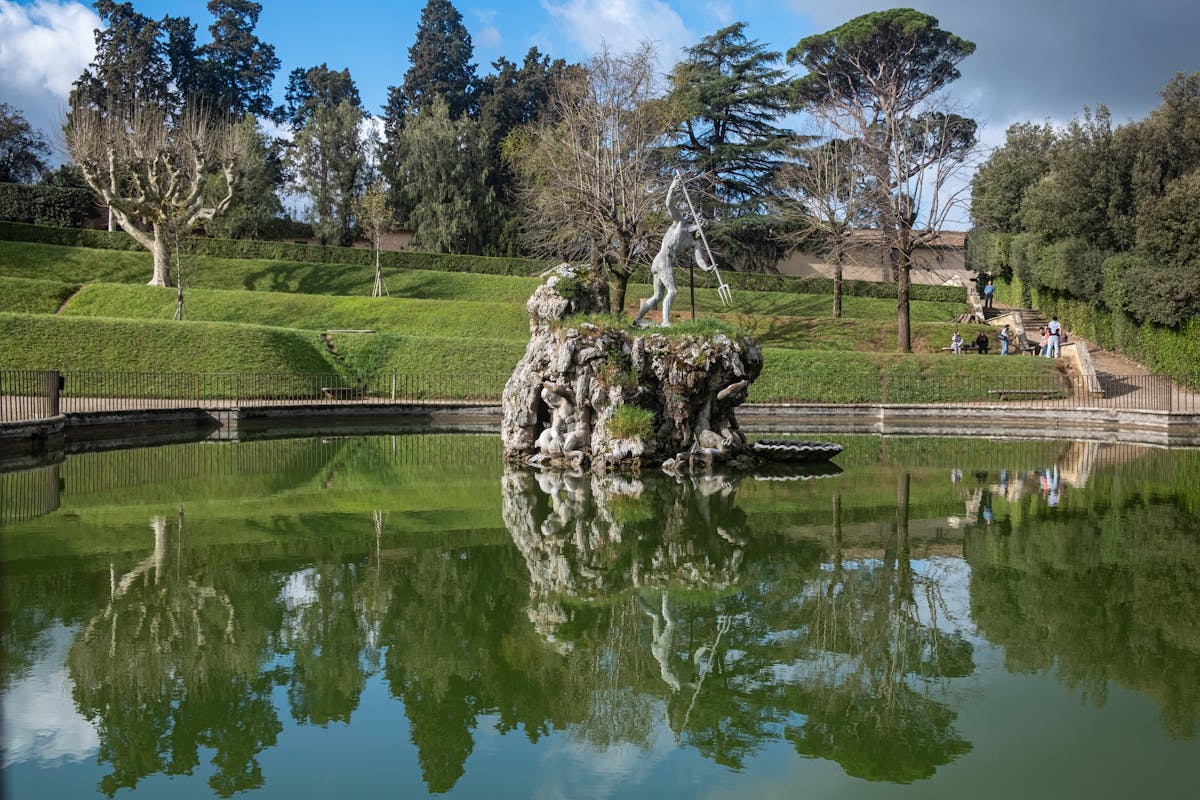 The Neptune Fountain in the Boboli Gardens Florence Italy surrounded by Renaissance landscaping